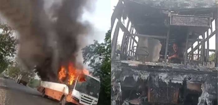 Running ST bus burnt to ashes in Akola